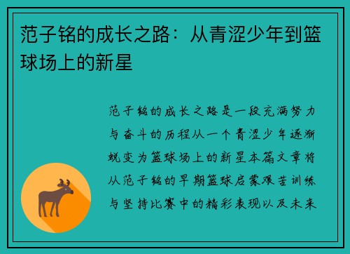 范子铭的成长之路：从青涩少年到篮球场上的新星